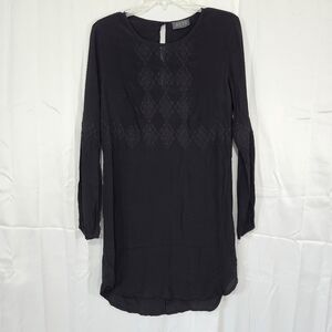 ASTR Size Small The Label Silk Lace Black Long Sleeve Classic Tunic Shift Dress